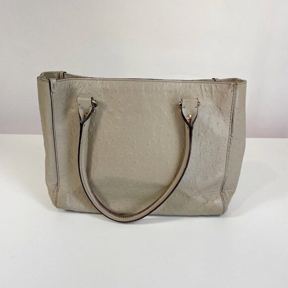 Kate Spade NY Womens Leather Ostrich Tote Bag Gray L Polka Dot Liner Zip Pocket - Picture 3 of 11